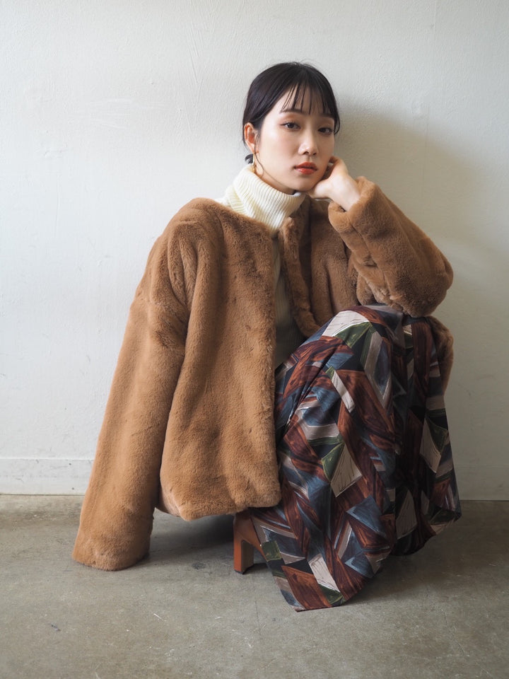 [予約]リブタートルネックニットトップス/アイボリー