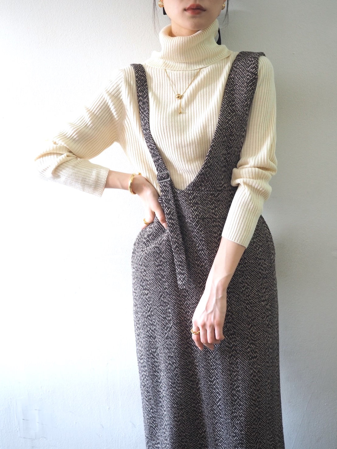 [予約]リブタートルネックニットトップス/アイボリー