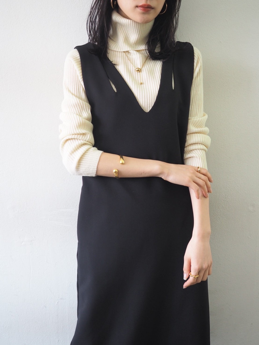 [予約]リブタートルネックニットトップス/アイボリー