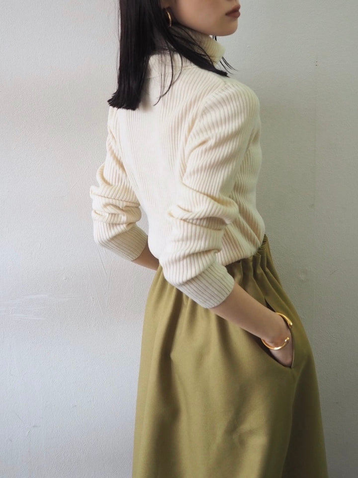 [予約]リブタートルネックニットトップス/アイボリー