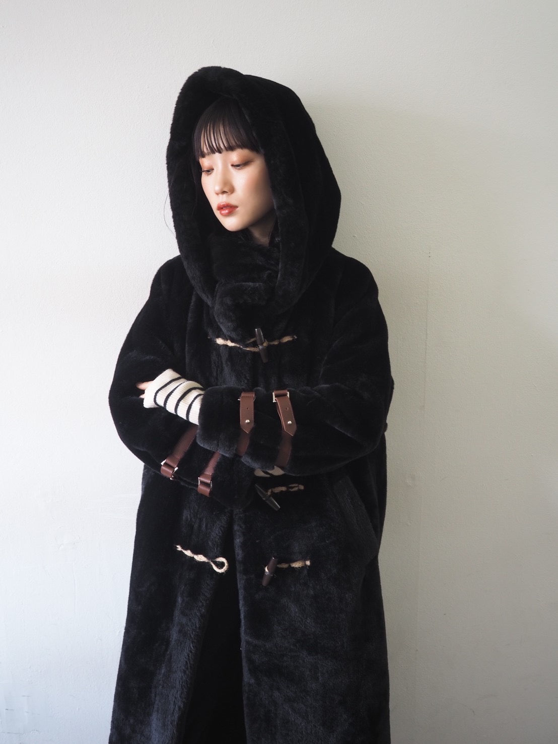 Yukko collaboration eco fur duffle long coat/ブラック – Lumier