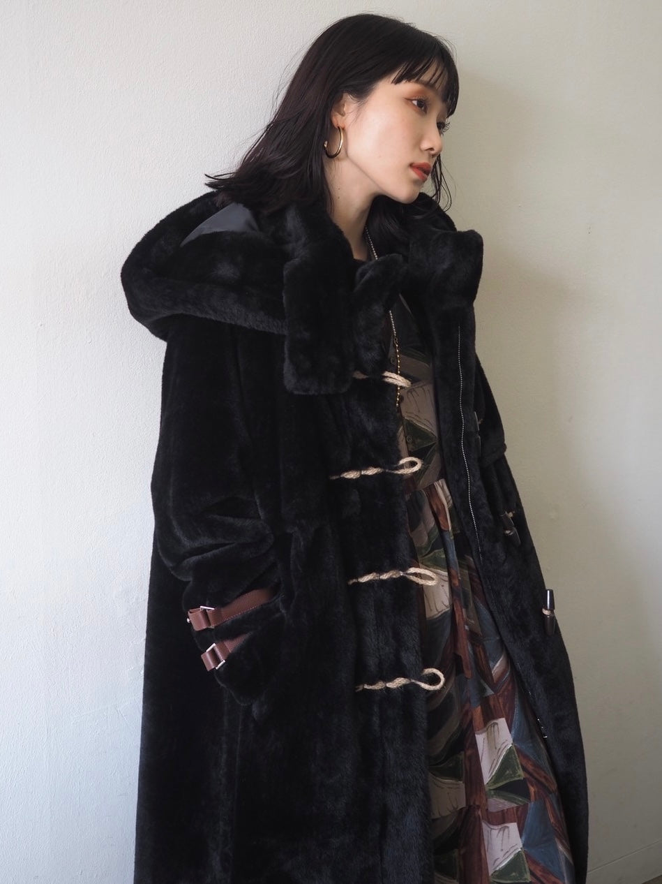 Yukko collaboration eco fur duffle long coat/ブラック – Lumier