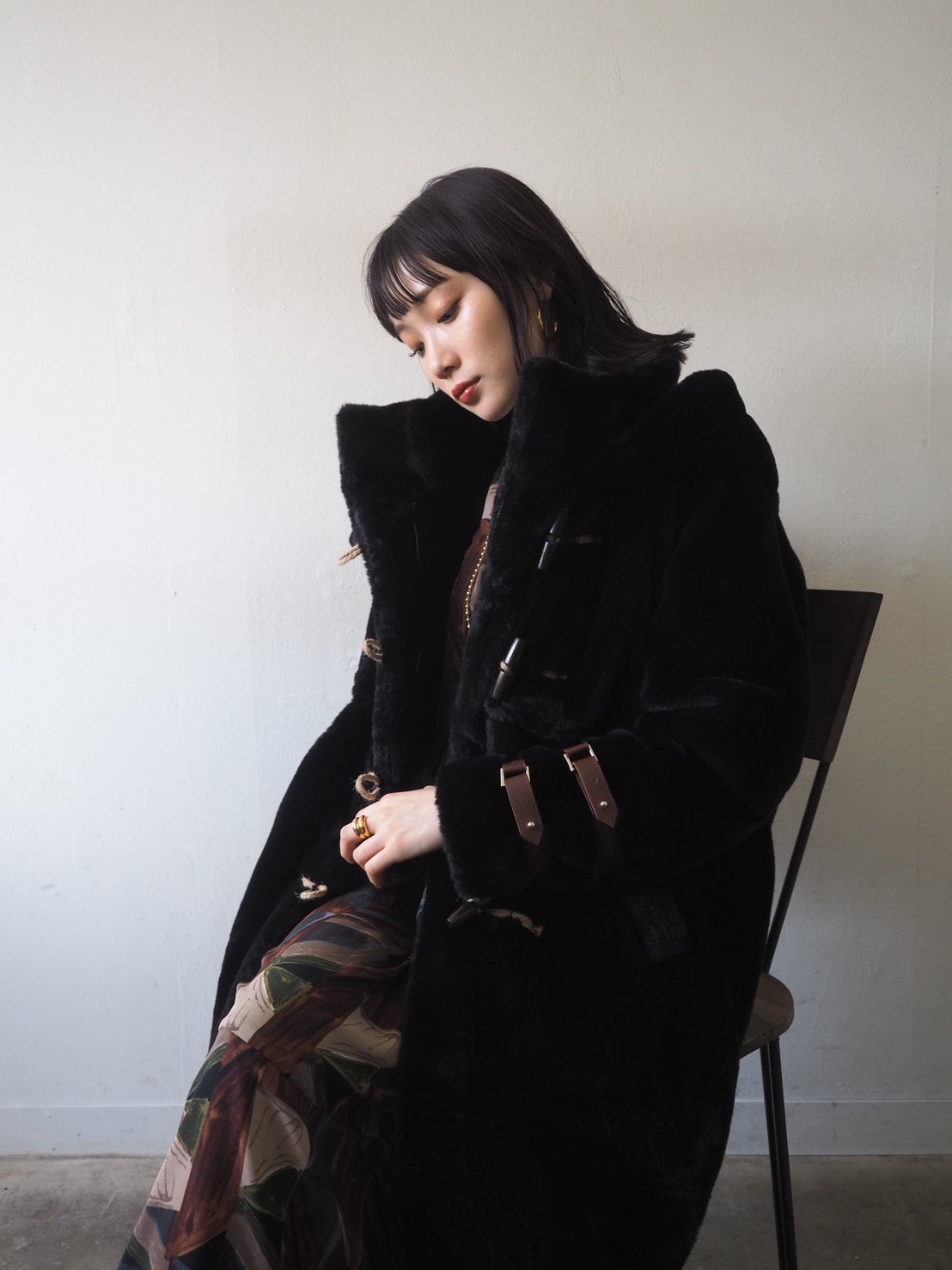 Yukko collaboration eco fur duffle long coat/ブラック – Lumier