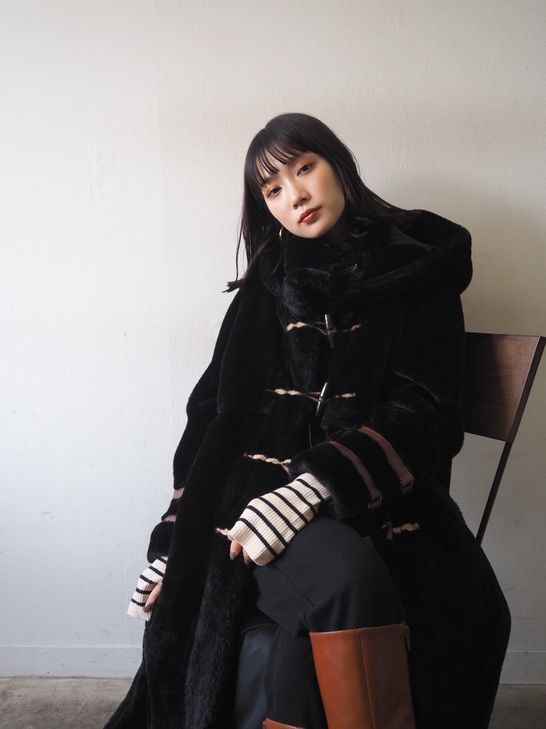 Yukko collaboration eco fur duffle long coat/ブラック – Lumier