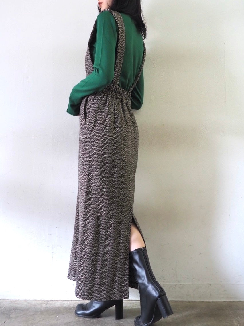 [Pre-order] Asymmetrical Tweed Jumper Skirt/Brown