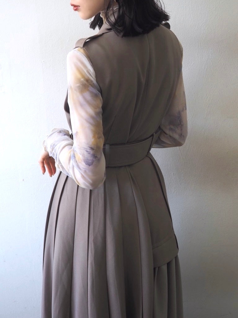 [即納]Yukko collaboration 　asymmetry　gilet　dress/ベージュ