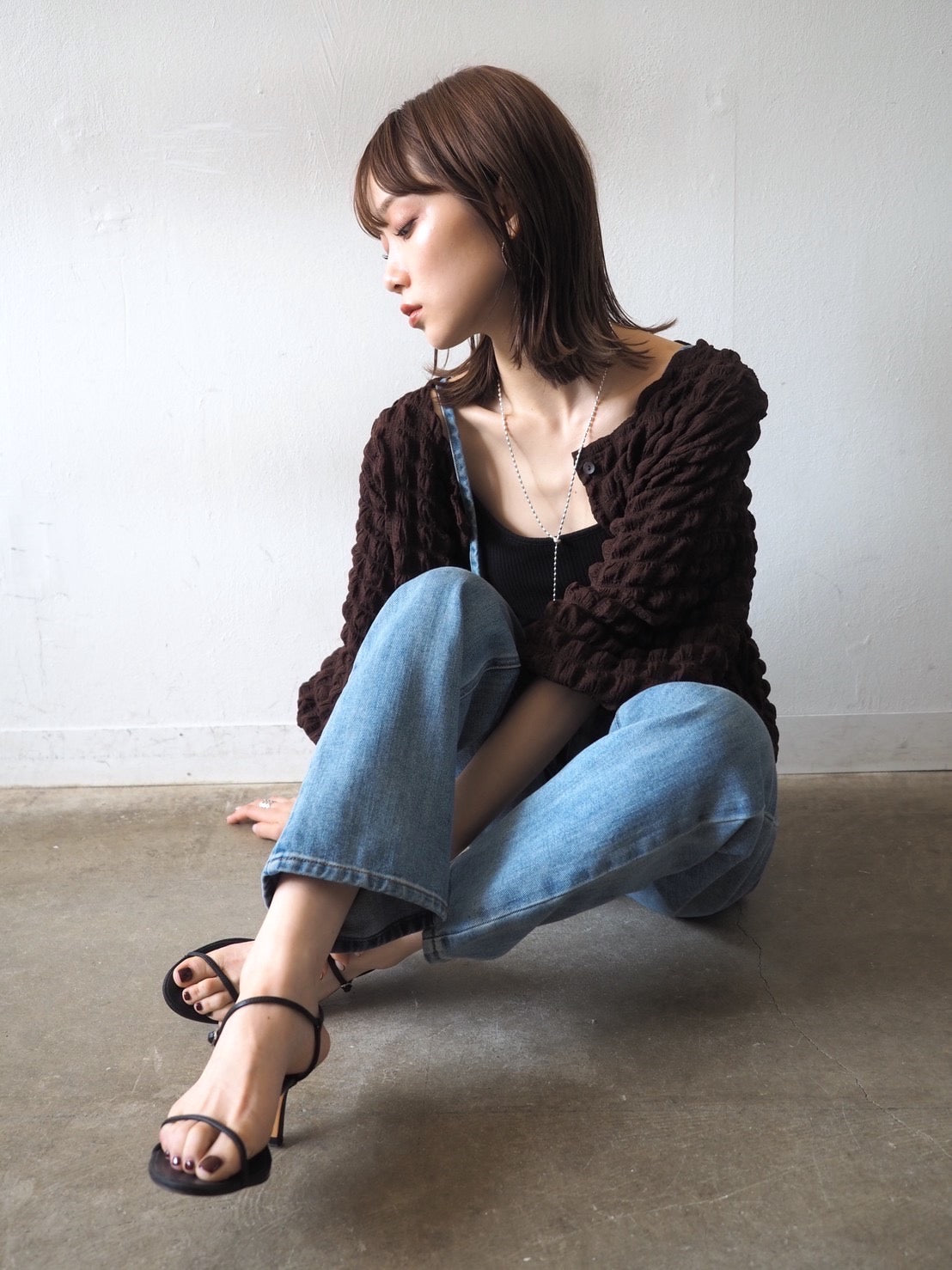 予約]膨れジャガード2WAYカーディガン/ブラウン – Lumier