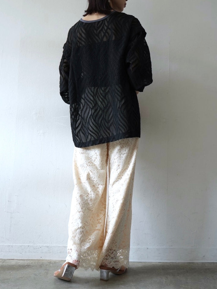 Scallop lace wide pants/ivory