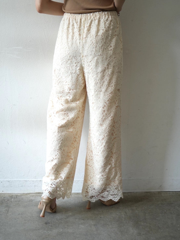 Scallop lace wide pants/ivory