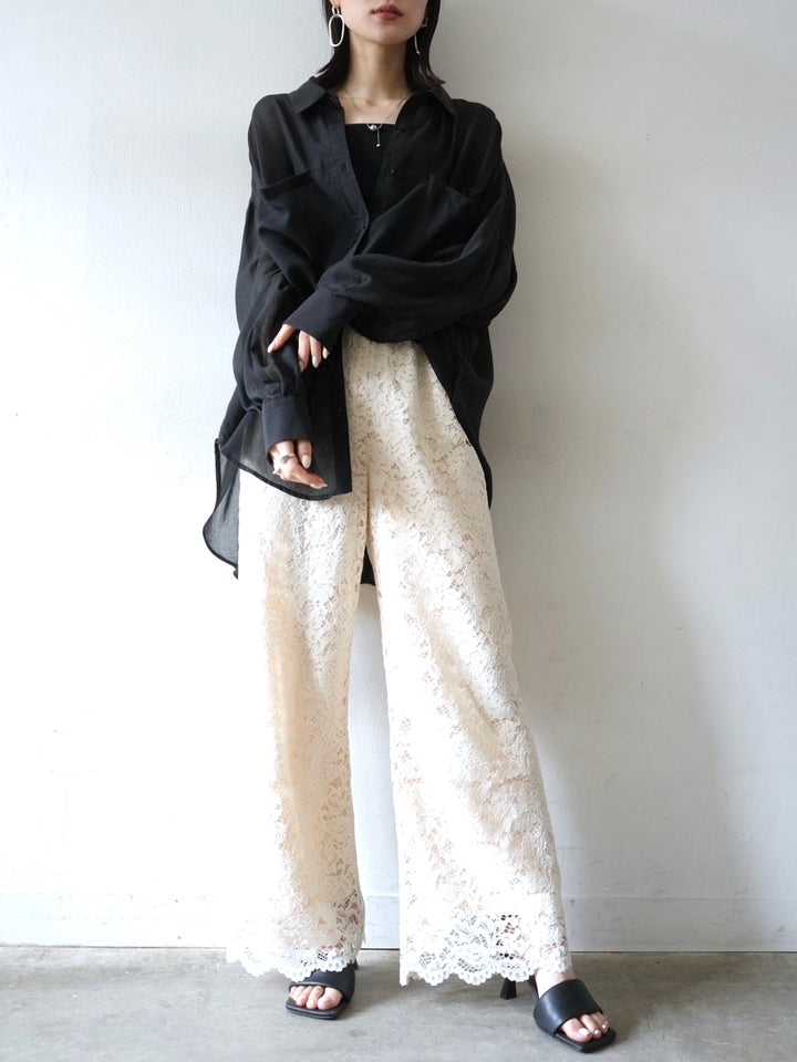 Scallop lace wide pants/ivory