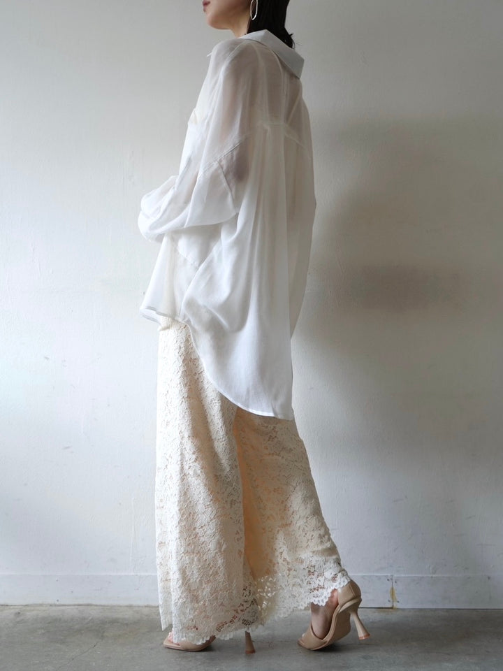 Scallop lace wide pants/ivory