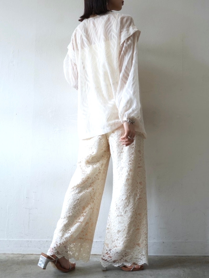 Scallop lace wide pants/ivory