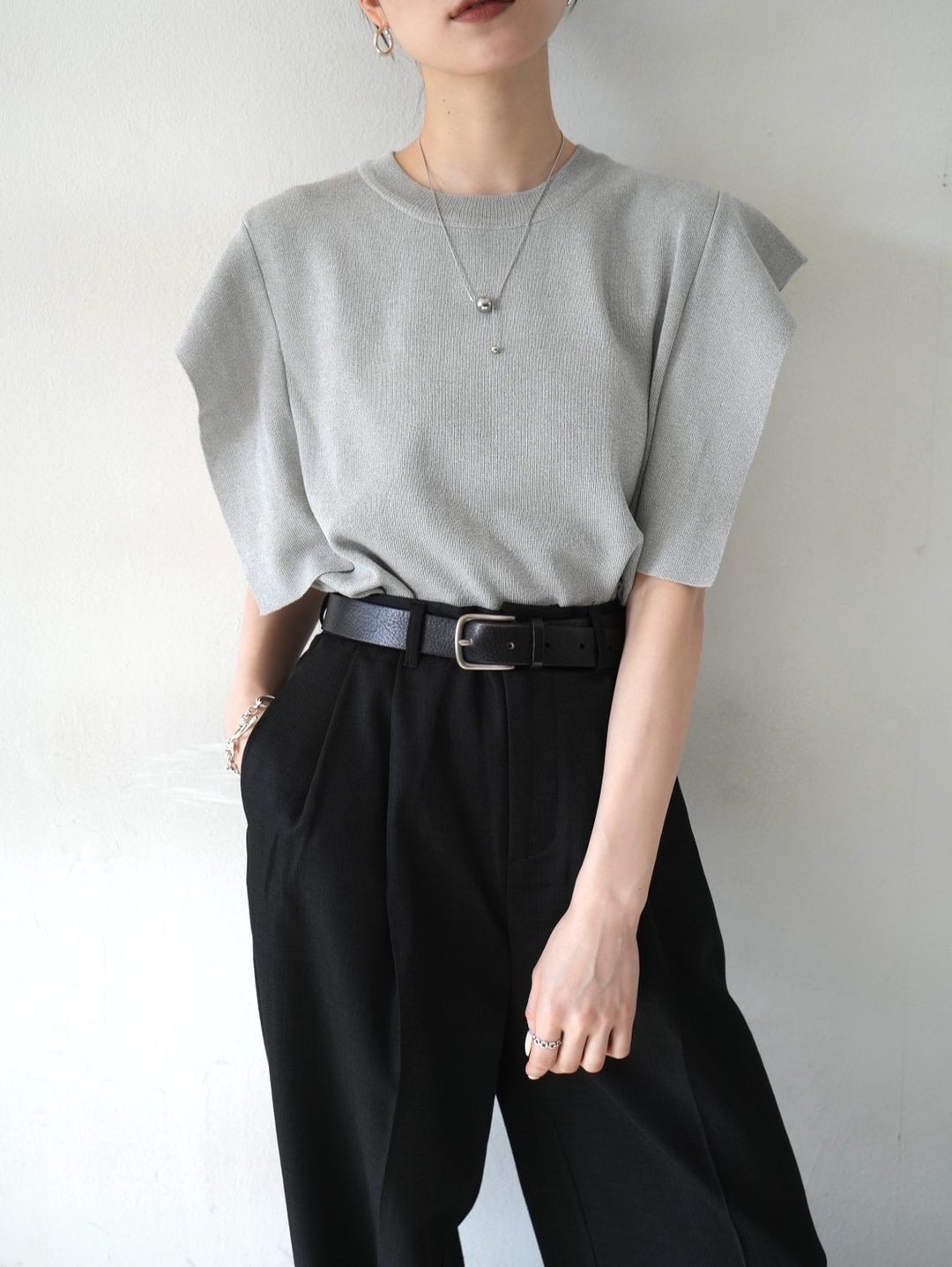 [Pre-order] Square sleeve knit top/gray
