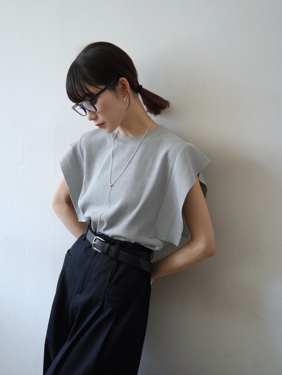 [Pre-order] Square sleeve knit top/gray