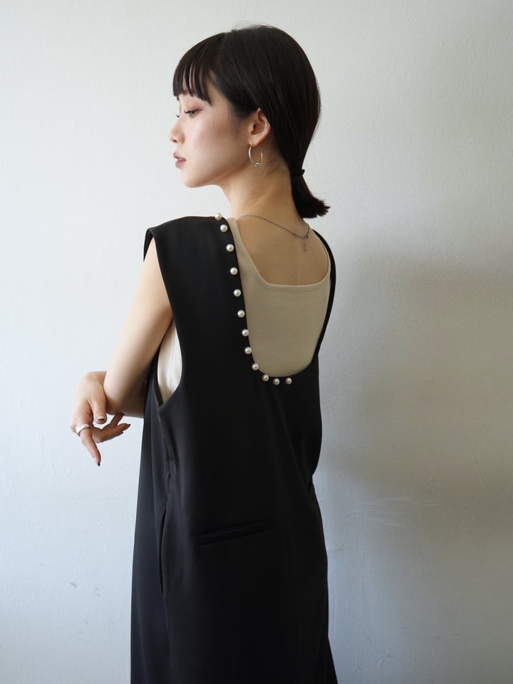 2WAY 珍珠設計洋裝/黑色