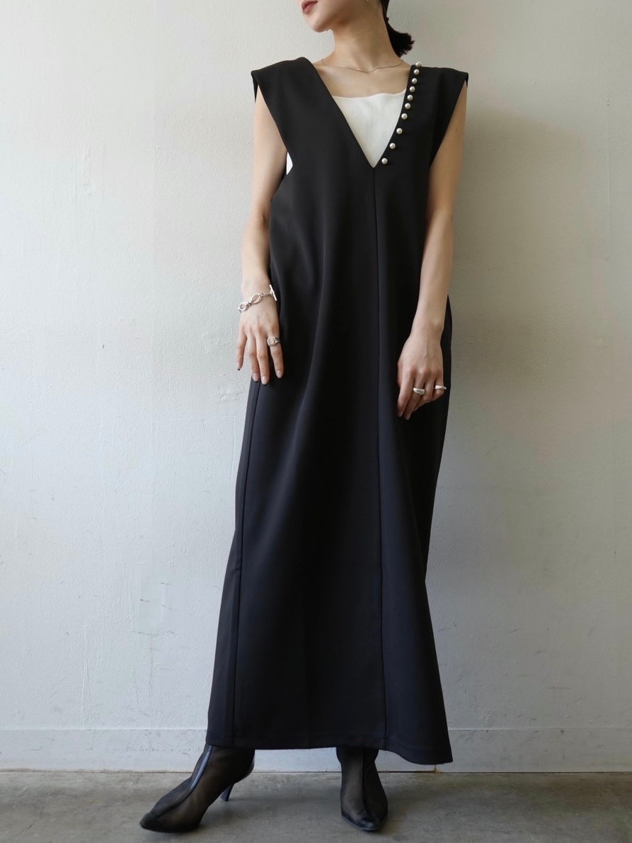 2WAY 珍珠設計洋裝/黑色