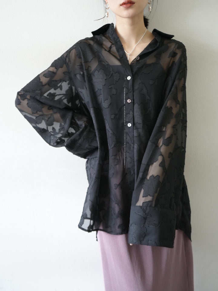 [Pre-order] Sheer Flower Jacquard Overshirt/Black