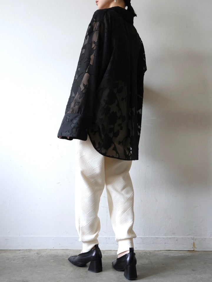 [Pre-order] Sheer Flower Jacquard Overshirt/Black