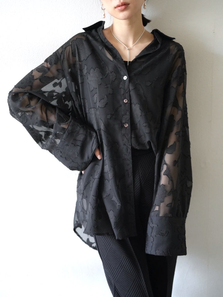 [Pre-order] Sheer Flower Jacquard Overshirt/Black