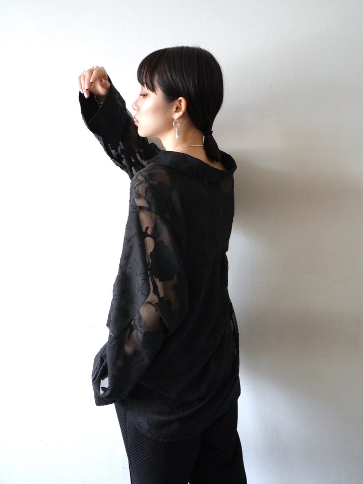 [Pre-order] Sheer Flower Jacquard Overshirt/Black