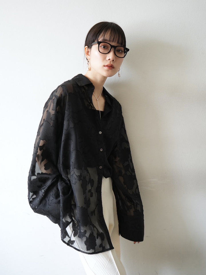 [Pre-order] Sheer Flower Jacquard Overshirt/Black