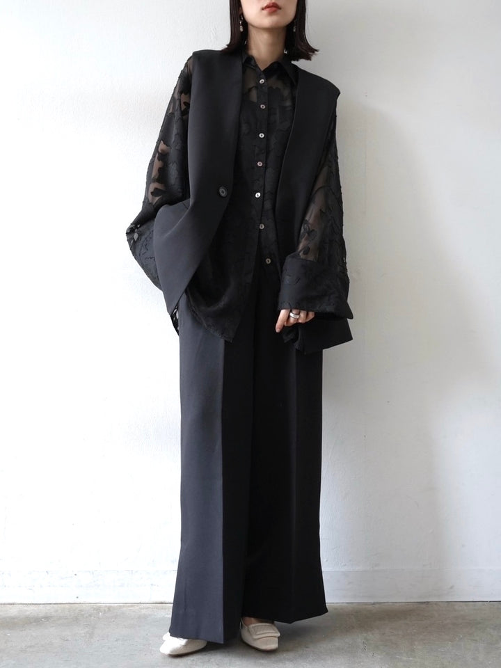 [Pre-order] Sheer Flower Jacquard Overshirt/Black