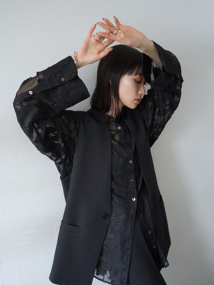 [Pre-order] Sheer Flower Jacquard Overshirt/Black