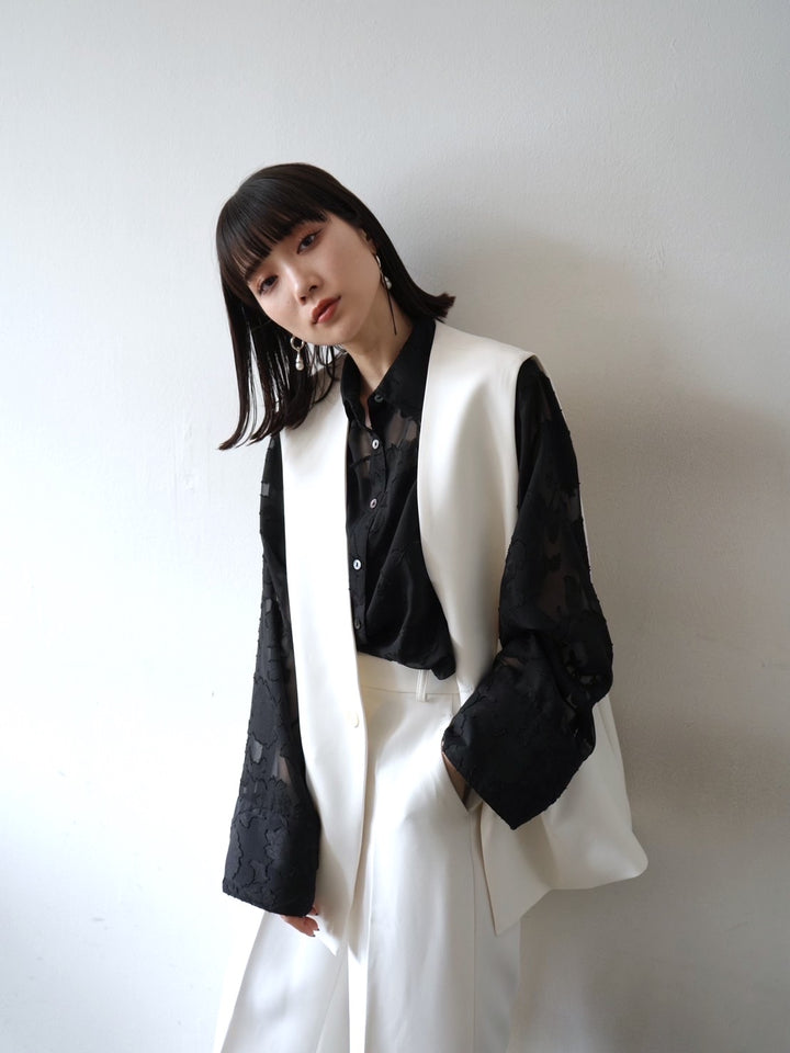 [Pre-order] Sheer Flower Jacquard Overshirt/Black