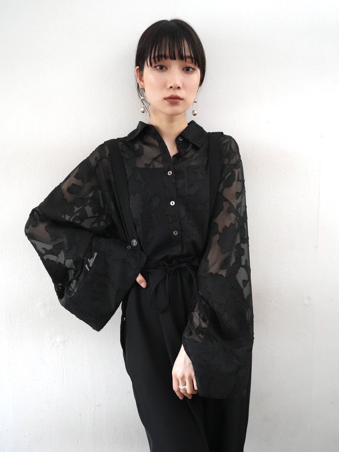 [Pre-order] Sheer Flower Jacquard Overshirt/Black