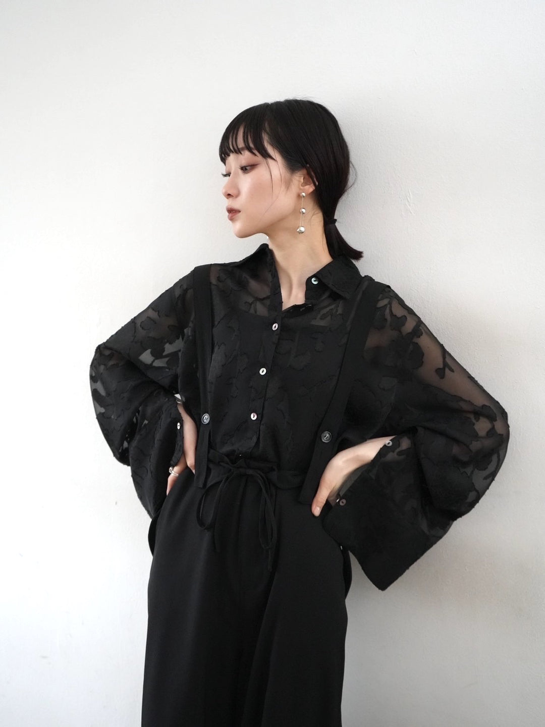 [Pre-order] Sheer Flower Jacquard Overshirt/Black