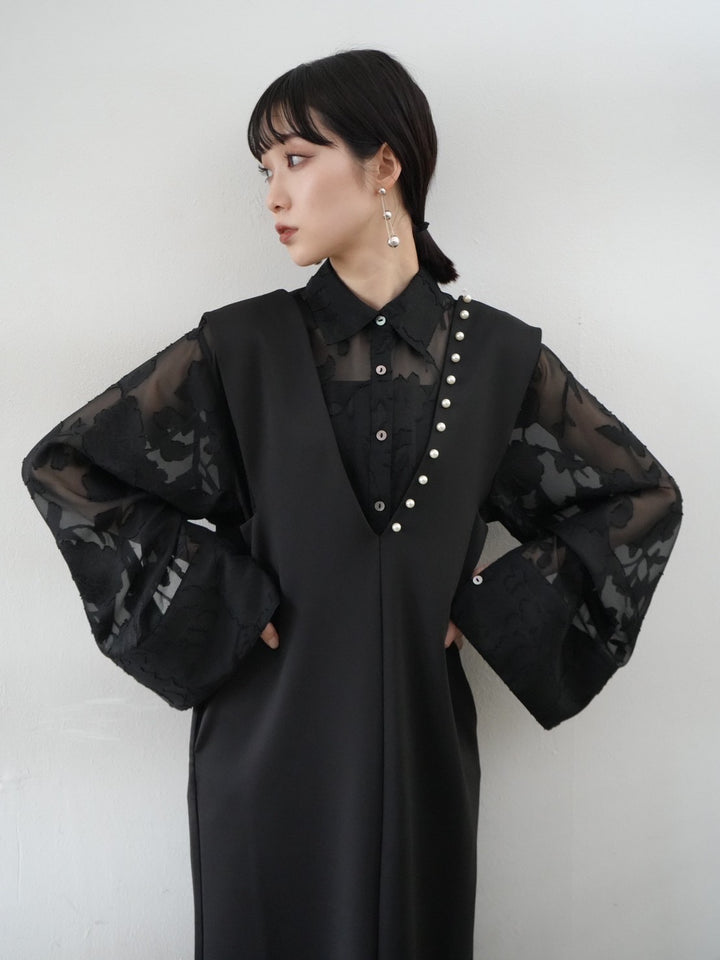 [Pre-order] Sheer Flower Jacquard Overshirt/Black