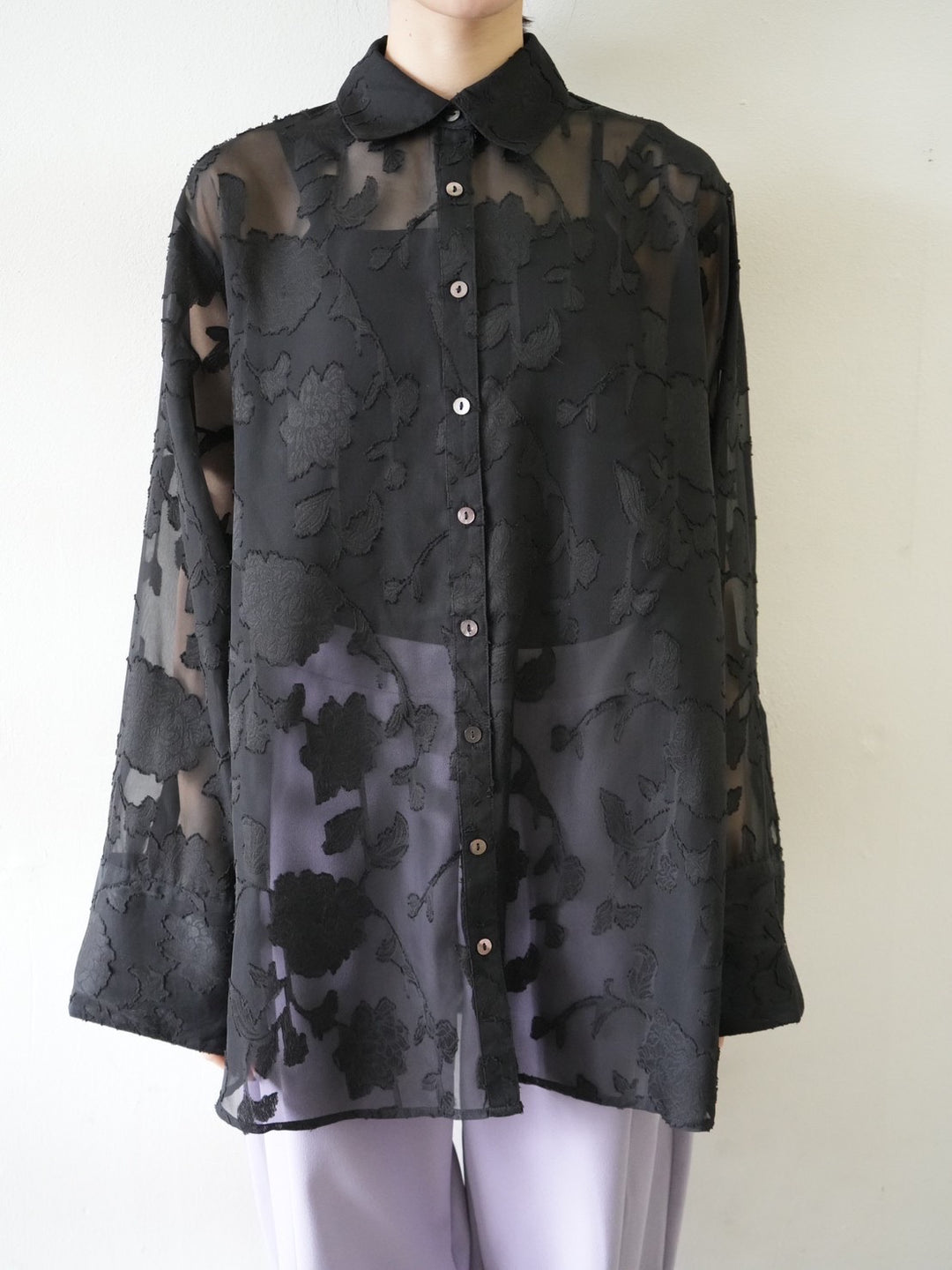 [Pre-order] Sheer Flower Jacquard Overshirt/Black