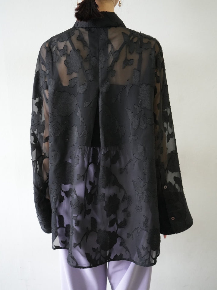 [Pre-order] Sheer Flower Jacquard Overshirt/Black