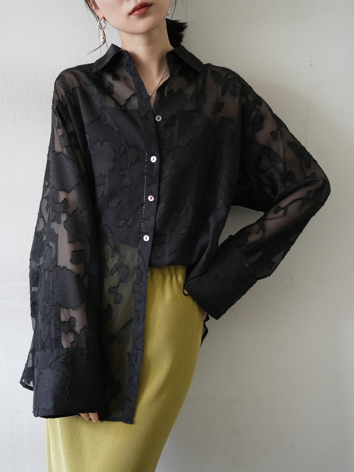 [Pre-order] Sheer Flower Jacquard Overshirt/Black