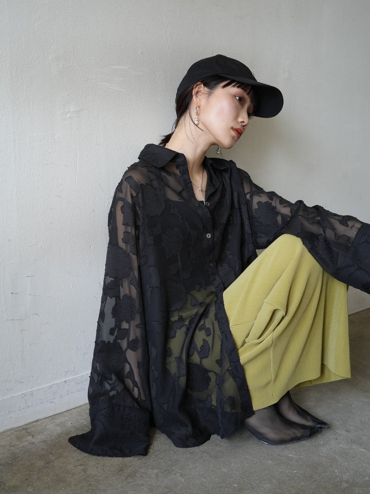 [Pre-order] Sheer Flower Jacquard Overshirt/Black