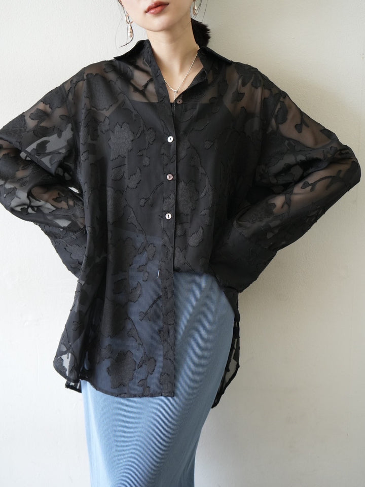 [Pre-order] Sheer Flower Jacquard Overshirt/Black