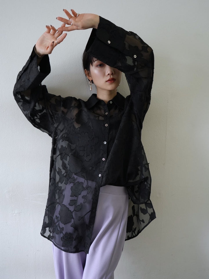 [Pre-order] Sheer Flower Jacquard Overshirt/Black