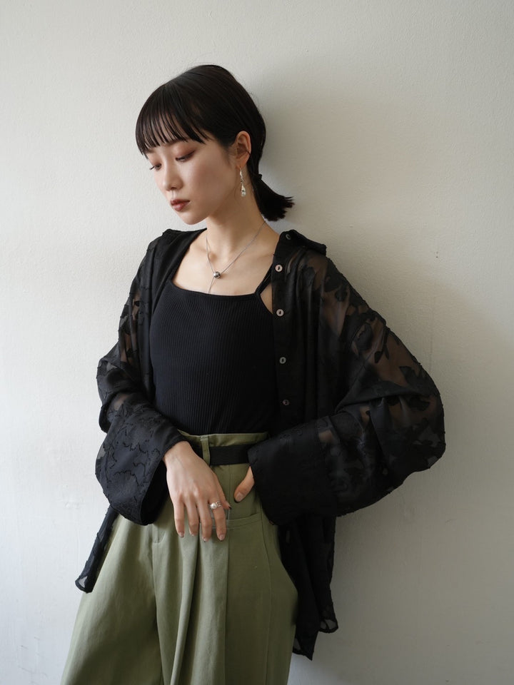 [Pre-order] Sheer Flower Jacquard Overshirt/Black