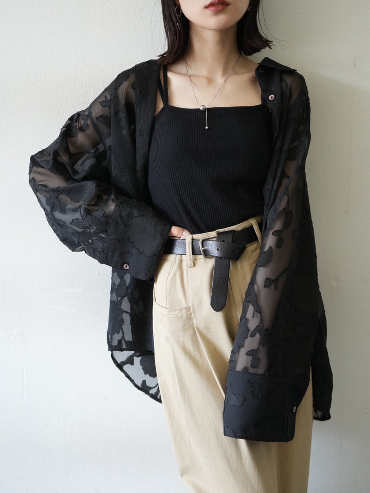 [Pre-order] Sheer Flower Jacquard Overshirt/Black