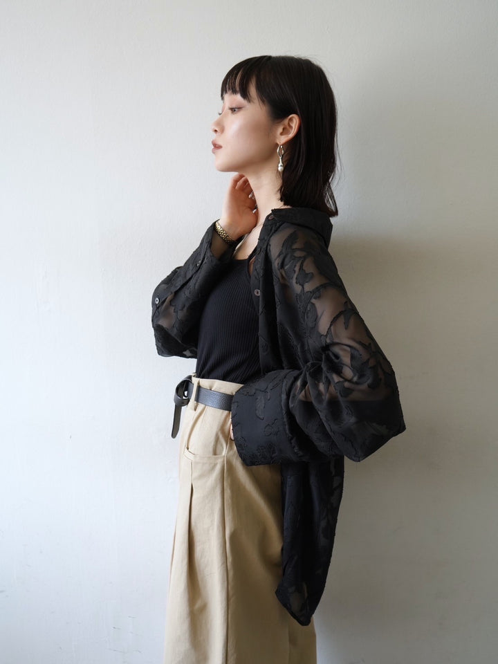 [Pre-order] Sheer Flower Jacquard Overshirt/Black