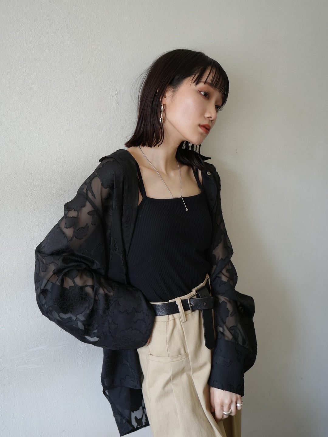 [Pre-order] Sheer Flower Jacquard Overshirt/Black