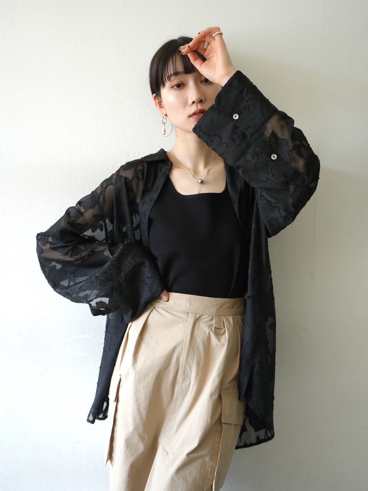 [Pre-order] Sheer Flower Jacquard Overshirt/Black