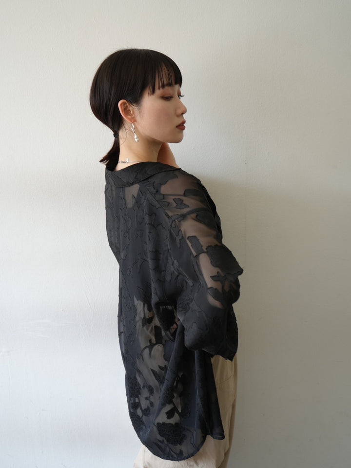 [Pre-order] Sheer Flower Jacquard Overshirt/Black