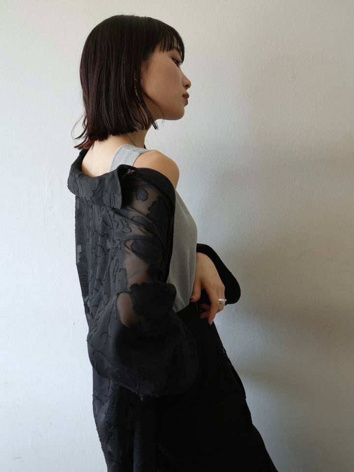 [Pre-order] Sheer Flower Jacquard Overshirt/Black