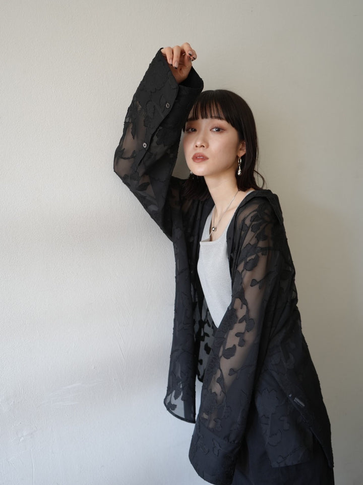 [Pre-order] Sheer Flower Jacquard Overshirt/Black