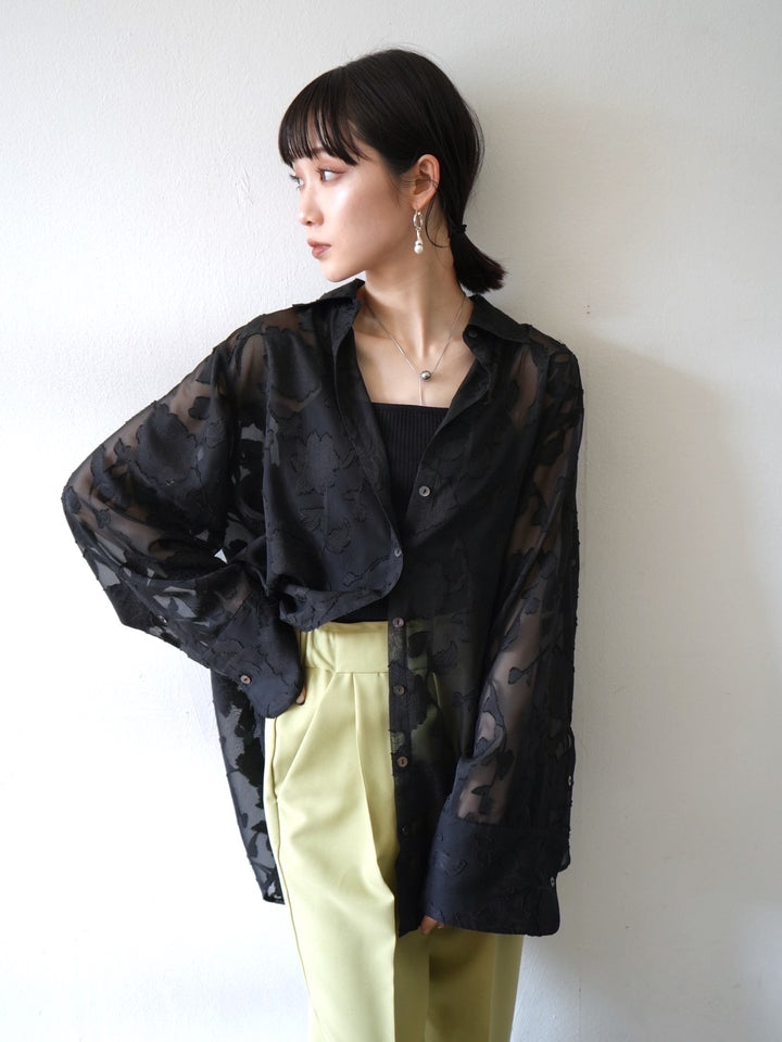 [Pre-order] Sheer Flower Jacquard Overshirt/Black