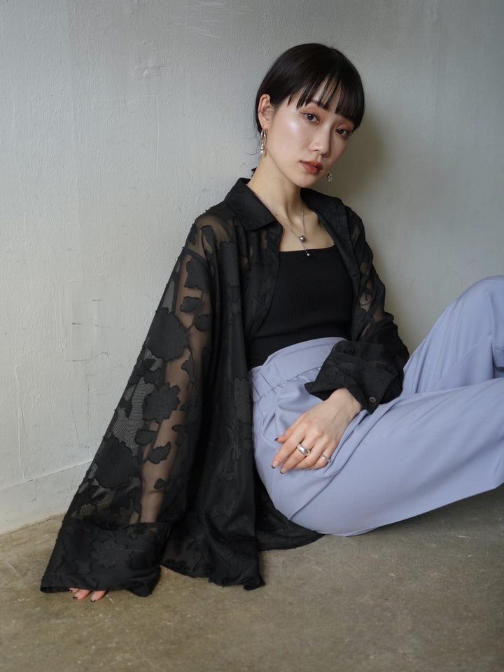 [Pre-order] Sheer Flower Jacquard Overshirt/Black