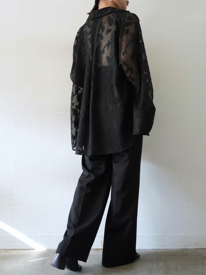 [Pre-order] Sheer Flower Jacquard Overshirt/Black