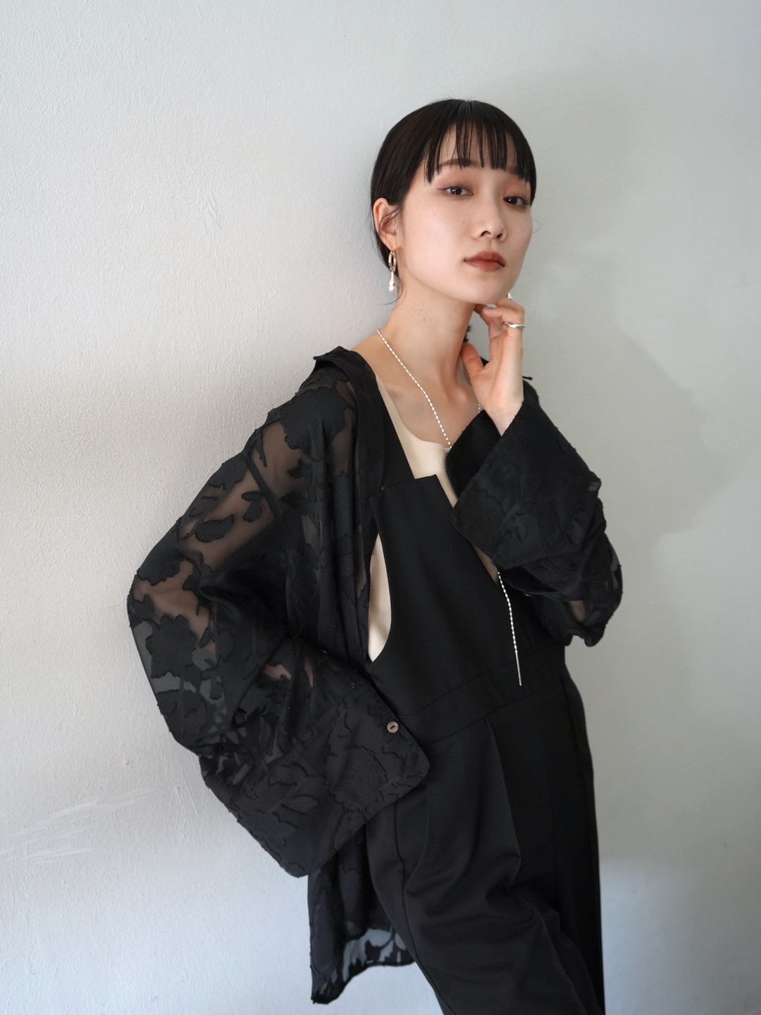 [Pre-order] Sheer Flower Jacquard Overshirt/Black