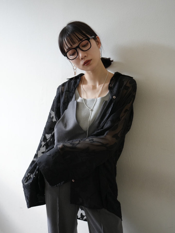 [Pre-order] Sheer Flower Jacquard Overshirt/Black